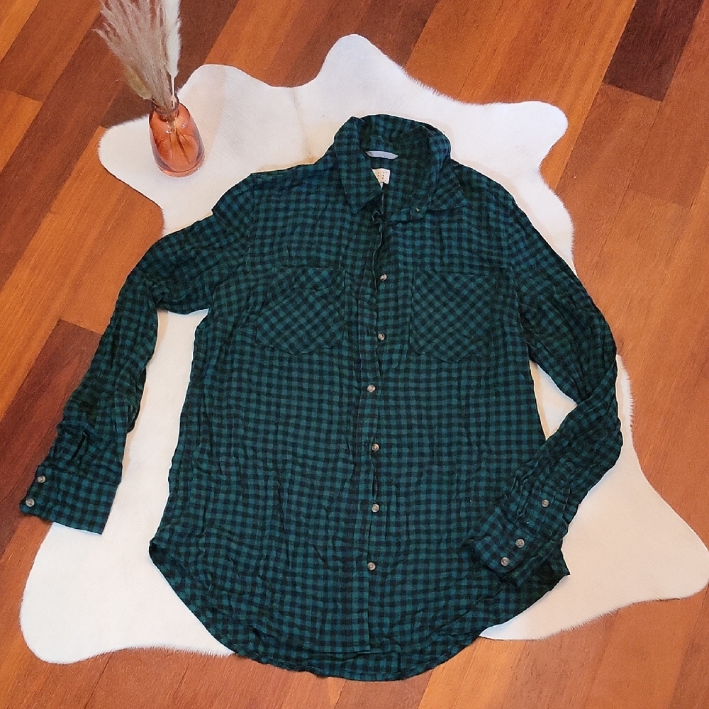 Green Checkered Flannel Shirt M